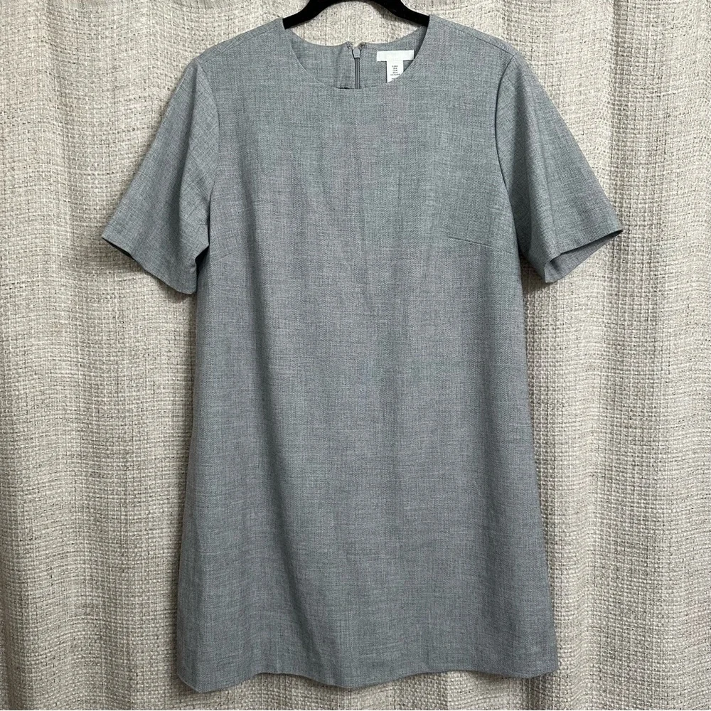 H&M Short Sleeve Shift Dress Grey Size Medium Classic Minimalist Corpcore - Picture 2 of 3